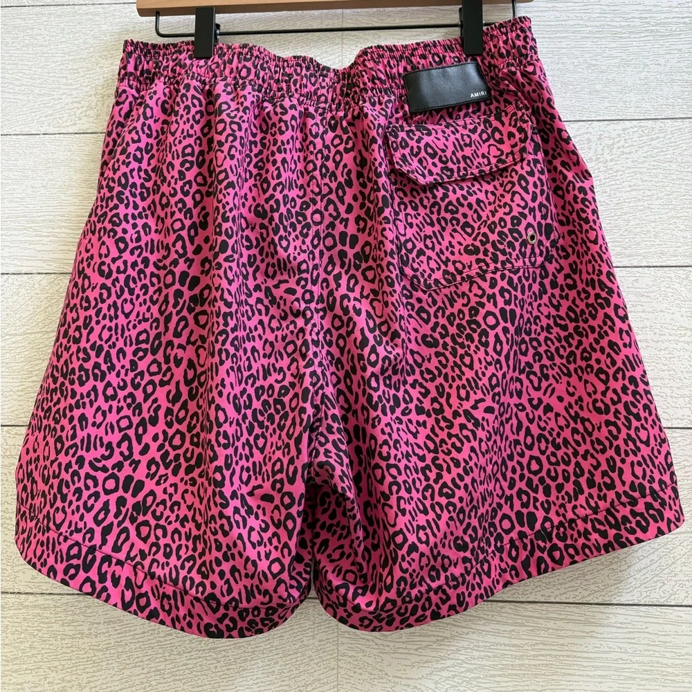 AMIRI Pink Leopard Print Swim Trunks Shorts, Size Large - Picture 9 of 13